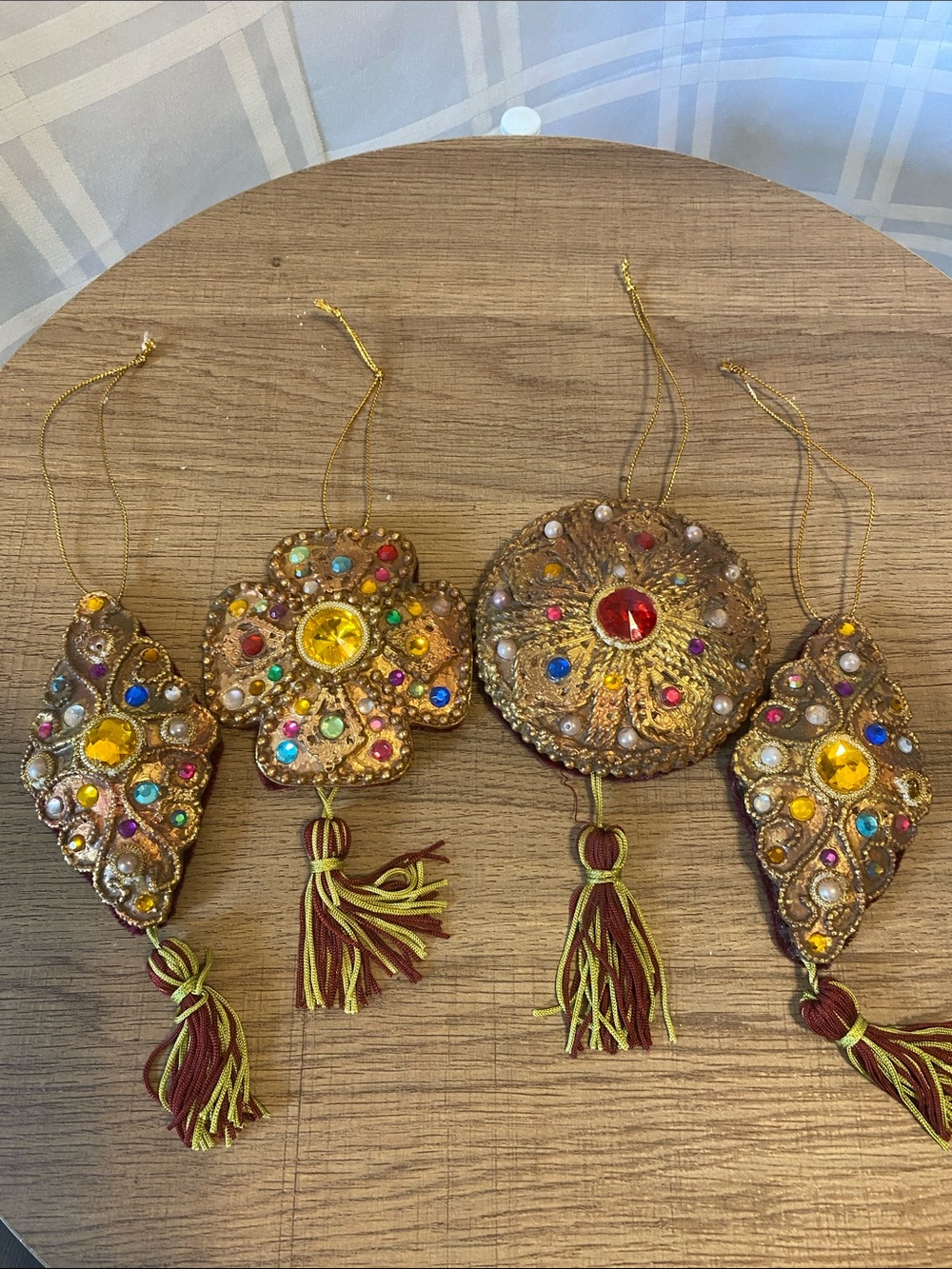 Victorian Style Embellished Gold Filigree Beaded Hanging Ornaments Set of 4